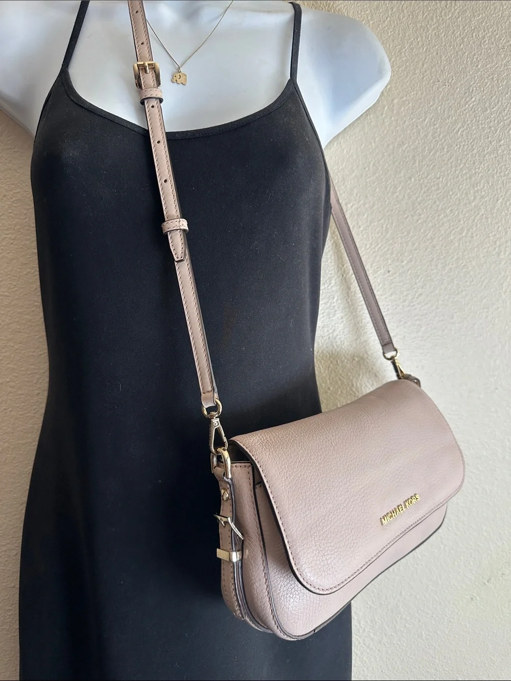 Michael Kors Pale Pink Leather Crossbody Bag with Gold Hardware